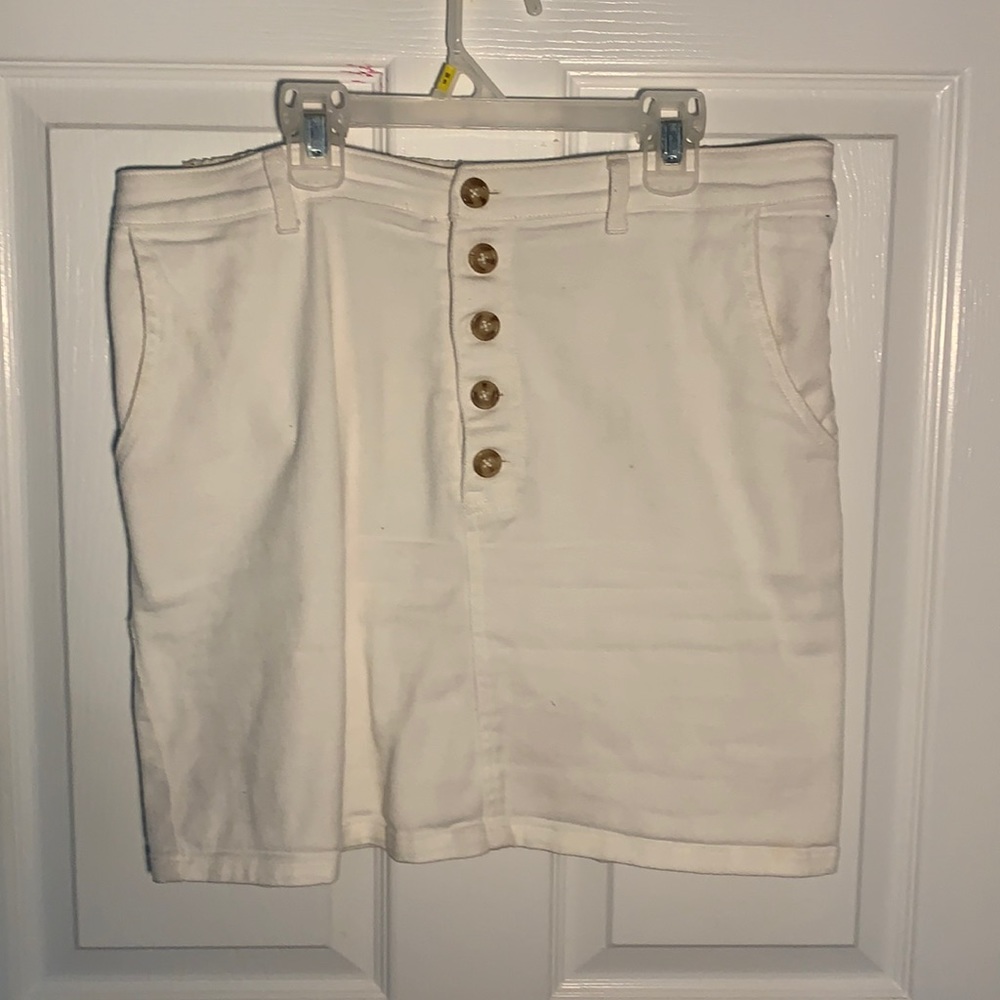 white denim mini skirt